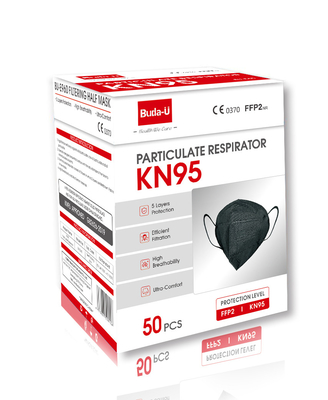 Πτυσσόμενη μαύρη μάσκα αναπνευστικών συσκευών KN95, προστατευτική πιστοποίηση CE FDA μασκών αναπνευστικών συσκευών KN95