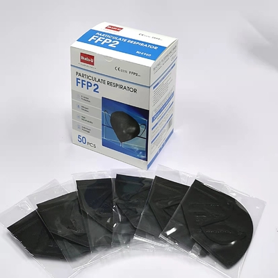 5 μίας χρήσης FFP2 στρώματα μασκών αναπνευστικών συσκευών, μη υφανθείσα μάσκα προσώπου, επικυρωμένη CE μάσκα σκόνης FFP2, μαύρη τυπωμένη ύλη αποτύπωσης σε ανάγλυφο