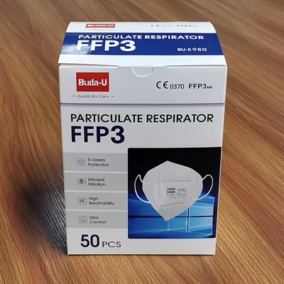 Η άσπρη μοριακή αναπνευστική συσκευή μασκών προσώπου FFP3 δεν καλύπτει κανένα αναπνεύσιμου, μαλακού και άνετου Earloops βαλβίδων,