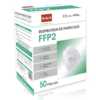 Γαλλική μάσκα προσώπου FFP2, CE 0370 αναπνευστικών συσκευών FFP2 μασκών στο γαλλικό κιβώτιο συσκευασίας, προστατευτική μάσκα FFP2 στη Γαλλία