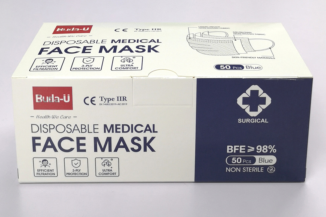 Μίας χρήσης μάσκα 3 στρώματος buda-u, λειτουργική χειρουργική μάσκα προσώπου νοσοκομείων, τύπος IIR