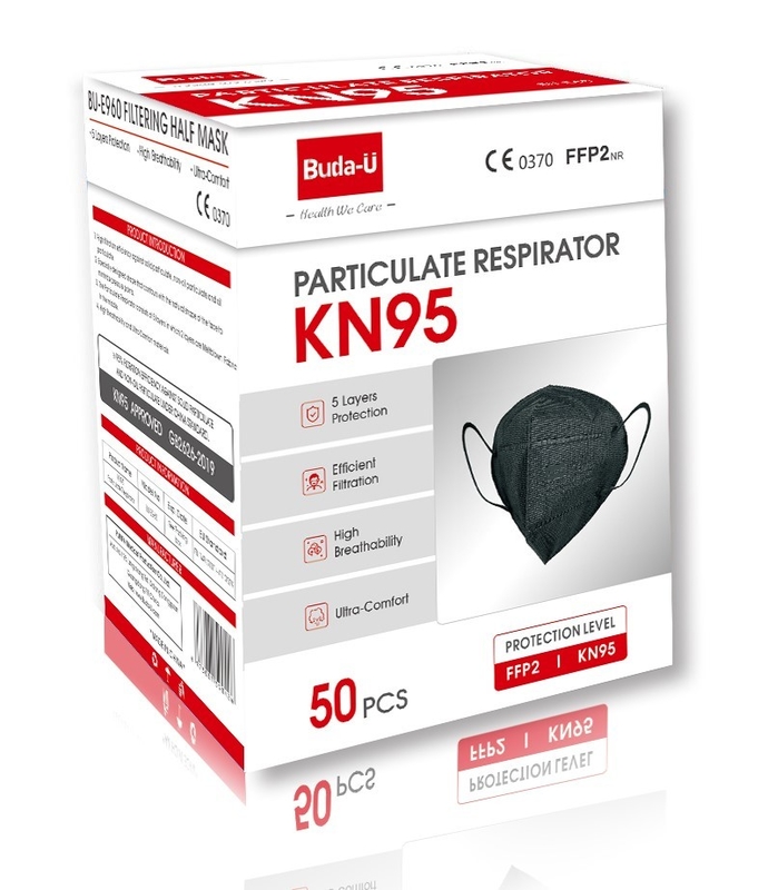 Μη υφανθείσα μαύρη μάσκα προσώπου KN95, μάσκα αναπνευστικών συσκευών KN95, επίπεδο προστασίας σε KN95