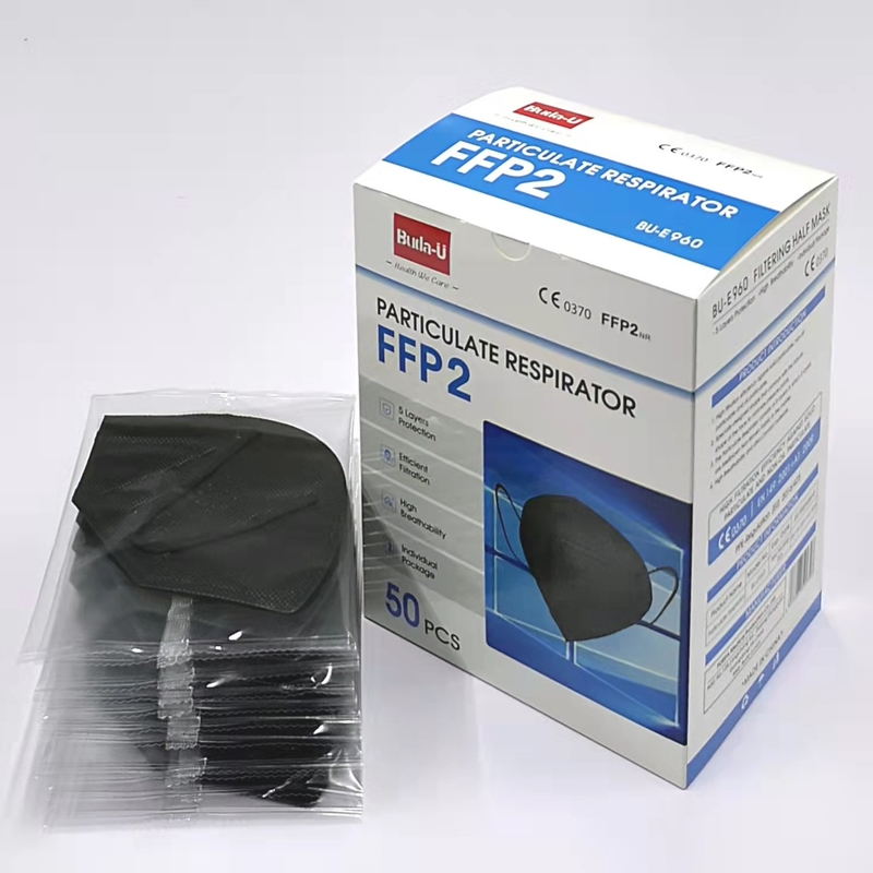 Bu-E960 μίας χρήσης μη υφανθείσα μάσκα προσώπου, CE 0370 υψηλή διήθηση μασκών αναπνευστικών συσκευών FFP2 NR μοριακή και αναπνεύσιμη μάσκα
