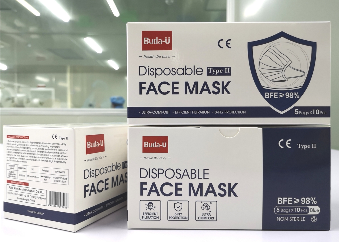 Ενήλικη 3PLY ιατρική προστατευτική μάσκα προσώπου του buda-u για το επίπεδο ΙΙ Covid ASTM